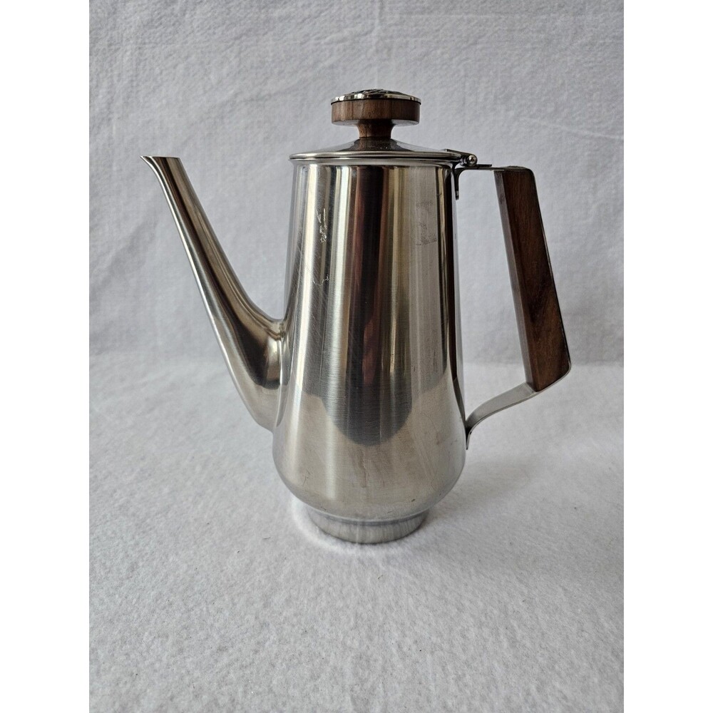 Vintage International Decorator Stainless Steel Teak Coffee TeaPot Made In Japan